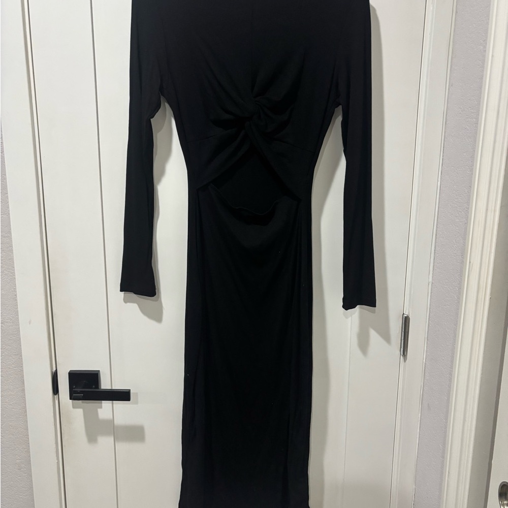 Midi ribbed Black Long Sleeve Dress